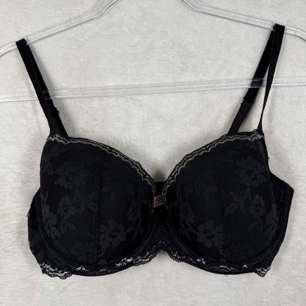 Victorias Secret Dream Angels Black Floral Lace Lined Demi Bra 32DDD 386462-FWP